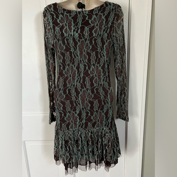 NWT Anthropologie A’reve Lace Romantic Dress Teal Brown Long Sleeve Size Small - Picture 6 of 16